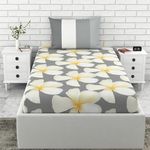 LORETO – A QUALITY LINEN BRAND 144 TC Cotton Single Bedsheet with 1 Pillow Cover - Grey and White Flower, Floral