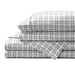 Brielle Printed 100% Cotton Percale Sheet Set, Plaid, King, gray