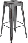 Flash Furniture Kai Commercial Grade 30" High Backless Distressed Silver Gray Metal Indoor-Outdoor Barstool