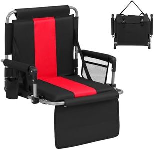 Costway Foldable Stadium Seat, 54 CM Wide Bleacher Chairs with Back Support & Padded Cushions, Portable Chairs with Armrest, Cup Holder, Mesh Bag, Back Storage, Shoulder Strap for Sports (Red+Black)