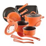 Rachael Ray Cook + Create Nonstick Pots and Pans Set with Universal Space-Saving Lids, Baking Pan/Cookie Sheet, and Kitchen Cooking Tools, Cookware Set, 11 Piece - Orange