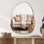 PERFNIQUE Irregular Wall Mirror Asymmetrical Mirror, 32''x24'' Black Wood Framed Mirror for Bathroom Bedroom Living Room Entryway, Decorative Modern Wall Decor, Wall Mounted Mirror (Black, 32''x24'')