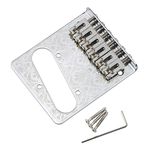 Unxuey Silver Guitar Roller Bridge, Roller Saddle Plate Single Coil Pickup Hole for Telecaster Electric Guitar with Screws Wrench