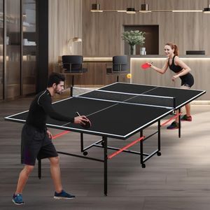 FOREOCELIV 9 ft Mid-Size Table Tennis Game Set - Indoor/Outdoor Portable Table Tennis Game with Net, 2 Table Tennis Paddles and 3 Balls (Black)