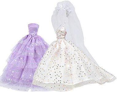 E-TING Sequin Gown, 2 pcs Princess Dress, Beautiful Bride Clothing with Veil and Scarf, Handmade Doll Party Dresses Ball Clothes for Girl Dolls