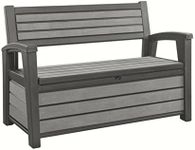 Keter Hudson Bench 2-in-1 Garden Bench and Cushion Box, 227 L Storage Space, Anthracite, 132.7 x 62.1 x 89 cm, Weatherproof, Outdoor, Wood Effect