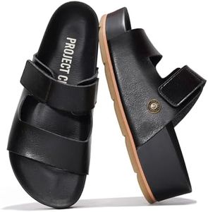 Project Cloud Genuine Leather Platform Sandals Women Footwear - Memory Foam Insole Comfortable Beach Summer Wedges - Non Slip & Lightweight Wedge Sandals for Women 2025 (Prime,BLK,6)