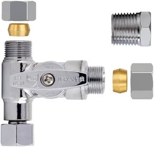 KAINGA Tee Stop Valve, 3/8" × 3/8" × 3/8" or 1/2" Toilet T Connector, Angle Stop Add-A-Tee Valve, Quarter-Turn Shut-Off Valves for Washlet Bidet, Handheld Sprayer, Toilet Tank, Kitchen, Lead-Free