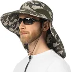 SUN CUBE Wide Brim Sun Hat with Neck Flap, Fishing Hiking for Men Women Safari, Neck Cover for Outdoor Sun Protection UPF50+ | Camo Green