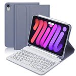 BORIYUAN iPad Mini 6 Keyboard Case 2021, Detachable Wireless Bluetooth Keyboard Slim Folio Smart Cover with Build-in Pencil Holder for iPad Mini 6th Generation 8.3 inch – Lavender