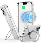 ANSIWEE for iPhone 15 Pro Case Clear with Magnetic Stand, Magsafe Compatible Military Drop Protection Colorful Bumper, Wireless Charging Ring Holder Cover for Men Women (Clear)