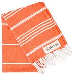 Bersuse 100% Cotton - Anatolia Hand Turkish Towel Pestemal - Baby Care Kitchen Tea Dish Washcloth - Travel Gym Head Hair Face Peshtemal - Classic Striped - 22X35 Inches, Dark Orange