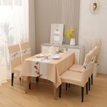 House of Quirk Dining Table Cover Waterproof for Kitchen Dining, Polyester Table Cloth Dust and Oil Repellent, Kitchen Décor (140x180cm, Beige Bird, 1 Table Cover + 4 Chair Cover, rectangular)
