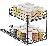 FANHAO Pull Out Spice Rack Organizer for Cabinet, Heavy Duty Slide Out Seasoning Kitchen Organizer, Cabinet Organizer with 2 Tier Sliding Wire Drawer, Matte Black -8.7" W x10.3 D x10.8 H