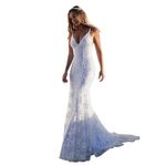 Pefantal Lace Applique Wedding Dresses for Bride Spaghetti Straps Mermaid V Neck Open Back Bodycon Long Bridal Gown, White, 8