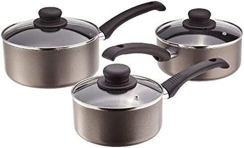 Judge Everyday JDAYA1 Set of Pans, Non-Stick, 3-Piece Set 16cm, 18cm 20cm Saucepans with Glass Lids - 5 Year Guarantee