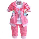 Yao Baby Girls 3 Piece Sets Bees T-Shirt Vest and Pants(6-12M,Deep Pink)