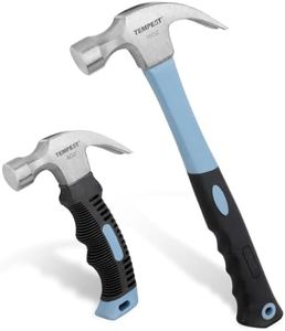 TEMPEST 2-Piece Claw Hammer Set, 16 oz General Purpose & 8 oz Stubby Mini Hammer, Drop-Forged Carbon Steel, Non-Slip Handle, Curved Claw Hammer Set for Construction, Woodworking & Home Repair