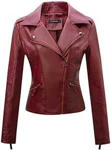 Tanming Women's Faux Leather Moto Biker Short Coat Jacket (WineRed10-S)