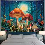 Serborlur Mushroom Tapestry Moon Stars Tapestry Colorful Floral Flower Plant Tapestry Vintage Aesthetic Tapestry Fantasy Forest Nature Tree Tapestry Wall Hanging Decor for Home