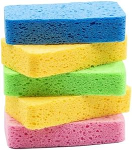 Temede Sponges for Dishes, Large Cellulose Kitchen Sponge, 3.5cm Thick Heavy Duty Scrub Sponges for Cleaning, Non-Scratch Dish Scrubber Natural Sponge for Household Cleaning, Cookware, Bathroom, 5pcs