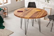 UK FURNITURE Beautiful Round Wooden Dining Table 4 Seater with Vintage Finish Ideal for Outdoor Indoor Brown Colour
