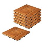 Sharpex Deck Tiles with Interlocking | 6 Piece Teak Wood Floor Decking Water Resistant Tile for Balcony, Terrace, Garden | Quick Flooring Solution for Indoor/Outdoor (Brown, 6 Piece)