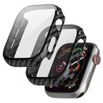 HIDOOING 2 Pack Hard PC Case for Apple Watch Series SE/6/5/4 Screen Protector 44mm, Full Protective Cover with 9H Tempered Glass Screen Protector for iWatch Accessories 44mm, Carbon-Fiber