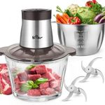 Bear 2L+1.8L 600W Electric Food Processors & Chopper with Glass Container and 304 Stainless Steel Container, 2 Speed Settings, 4 Stainless Steel Blades for Chopping Meat, Baby Food, Fruit, Vegetable