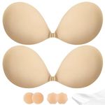 CIRLOSO Adhesive Bra Push Up for Women 2 Pair, Sticky Invisible Lifting Bra, Backless Strapless Bras for Dress with Pasties, Nude+nude, 00