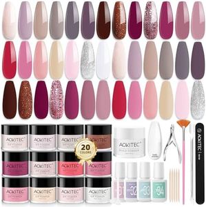 Aokitec 20+1 Colours Dip Powder Nail Kit with Build Powder - Pinky Series 36 PCS Dipping Powder Starter Set with Dip Base Activator Top Coat Brush Saver for French Manicure Home DIY Gift Sets