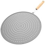 Alipis Silicone Splatter Screen with Wood Handle for Frying Pans 32cm Grease Guard Oil Skillet Splatter Shield Oil Catcher Skillet Lid Backsplash Protector for Cooking