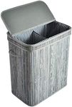 ALINK Bamboo Laundry Hamper, 100L Foldable Storage Basket, Dirty Clothes Bin Box with Lid, Handles, Removable Liner, Rectangular, Distressed - Gray