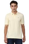 Peter England Men's Snug Fit Solid Polo T-Shirt with Coloured Collar Tipping| Cotton Rich| Premium Pique Weave Cream, Medium
