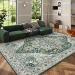 Area Rugs 9x12 Living Room Rug Boho Area Rug Deerly Washable Rugs 9x12 Vintage Diamond Indoor Large Bedroom Rug with Non Slip Rubber Backing for Under Dining Table Office Bedroom, Green