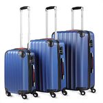 MONZANA® Baseline 3 Pcs Travel Suitcase Set | ABS Hard Shell Luggage | 4 Spinner Wheels | Scratch Resistant | Medium Large XL | Lightweight Lockable Cabin Trolley Suitcases | Blue