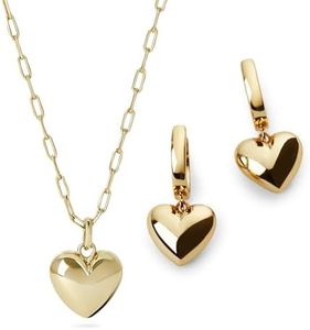 Ana Luisa Lev Heart Earring and Necklace Two Piece Set for Women - 14K Gold Plated Paperclip Chain With Puffed Matching Heart Charm Huggie Hoop Earrings - Gifts for Women