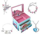 Agitation Kids Unicorn/Castle/Princess Wooden Musical Jewelry Box for Girls with Matching Jewelry Set (C-Mermaid)