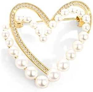 Heart Brooch Pins Gold Rhinestone Lapel Pearls Brooches for Women Girls Fashion Jewelry Gift