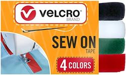 VELCRO Brand Sew on Tape 9ft x 3/4 in Variety Pack 4 Colors for Fabrics Clothing and Crafts, Substitute for Snaps and Buttons, Cut Strips to Length