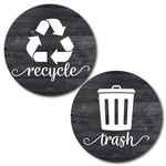 Rustic Trash Recycle Magnets for Kitchen Trash Can and Recycle Bin, Farmhouse Garbage Can Logo Symbol Magnet, 3.5 Inch Recycle Sticker for Trash Can with 4 Adhesives, Made in USA, Black Wood