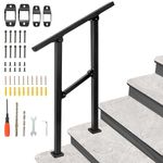 BQKOZFIN Wrought Iron Handrail, Step Handrails for Outdoor Steps Fit 1 to 2 Steps, Adjustable Porch Railing Transitional Rail with Installation Kit for Concrete Steps or Wooden Stairs (Black)