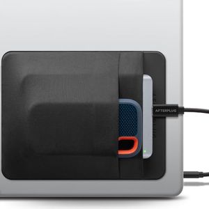 Afterplug 2-Pocket SSD & Hard Drive Holder for Laptop, Reusable Adhesive, Stick-On Pocket Sleeve for External Portable SSD, HDD, Cables and More (Large)