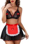 Avidlove Nurse Role Play Bra Panty Set for Cosplay Costume Outfit Black Medium