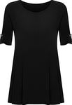 WearAll Womens Plus Size Scoop Neck Short Sleeve Flared Ladies Long Plain Top - Black - 18