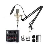 CEZO U87 Condenser Microphone Kit with V8 Sound Card Adjustable Scissor Arm Stand Shock Mount Computer Mic for Gaming, Streaming, YouTube, Voice Over, Studio, Home Recording ()