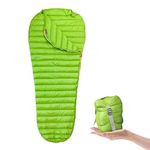 AEGISMAX Ultra-Light Goose Down Sleeping Bag Spring Autumn Ultra-compactable Sleeping Bag Mummy Sleeping Bag for Hiking, Backpacking and Camping-Green Regular