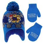 Nickelodeon Boys Winter Hat Set, Paw Patrol's Marshall, Chase and Rubble Toddler Beanie and Mittens for Kids Age 2-4, Dark Blue, Age 2-4