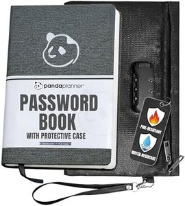 Panda Planner - Password Organizer - 5 x 7" Cloth Hardcover with Fire/Water Resistant Lock Bag - Alphabetical Tabs - Secure Password Keeper with Fire & Water Resistant Locking Document Bag - Includes Additional Combination Lock (Black)