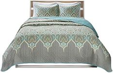 Comfort Spaces Quilt Set-Trendy Paisley Summer Cover, Cozy Coverlet Lightweight All Season Bedding Layer for Winter, Matching Shams, Full/Queen, Mona Paisley Teal